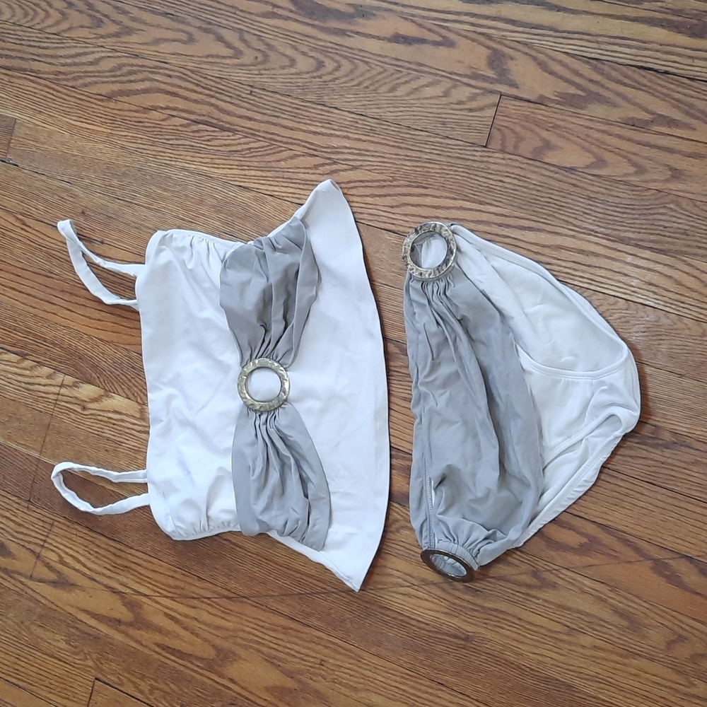 VINTAGE HERMANNY Designer 70s Style BOHO 2 PC Bathing Suit w/Hammered Go…